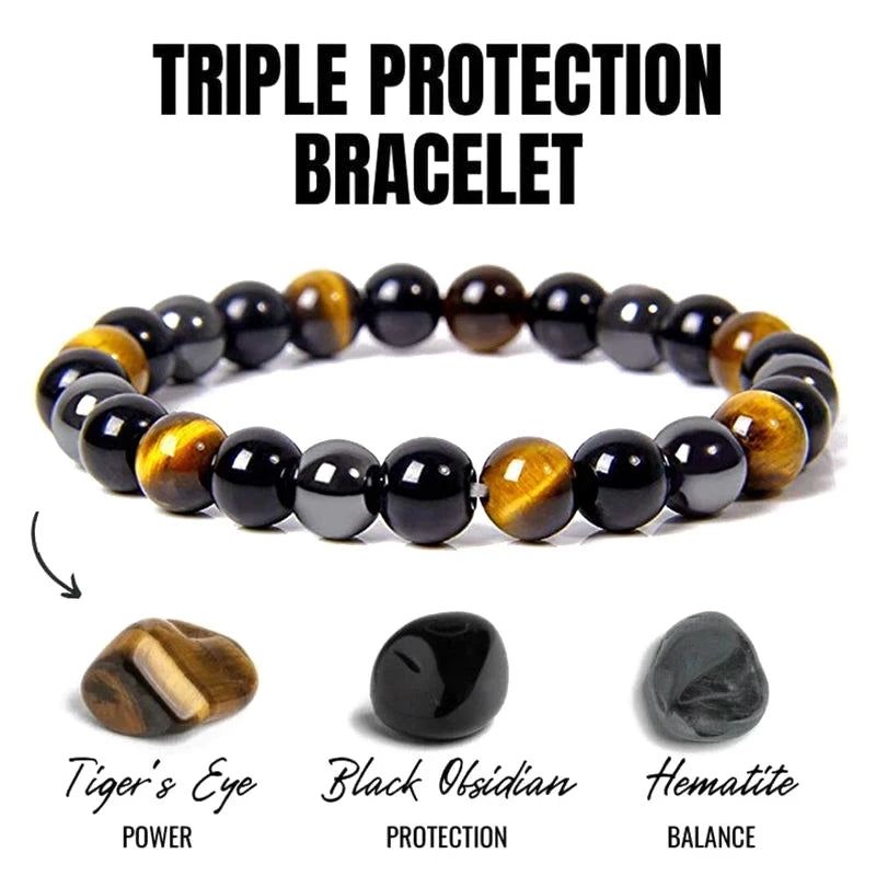 1 pulsera de cuentas de hematita y ojo de tigre de obsidiana negra natural para hombres, protección magnética para la salud para mujeres, joyería del alma