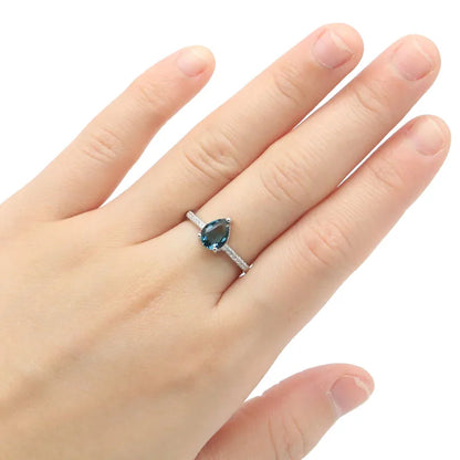 Buy 2 Get 1 Free 8x6mm Jazaz Luxury 2.0g London Blue Topaz CZ Gift For Ladies 925 Solid Sterling Silver Rings