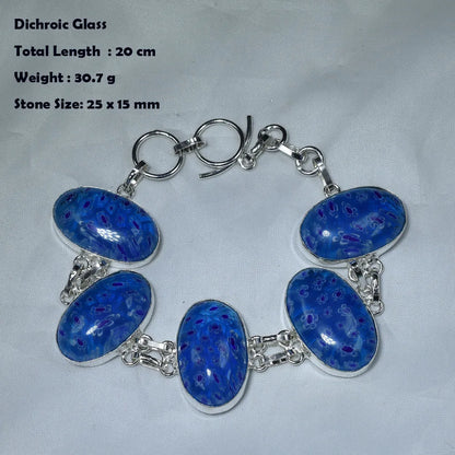 Genuine Labradorite Amethyst Dichroic Glass Sodalite Lapis Agate  Bracelet Silvers Overlay over Copper,