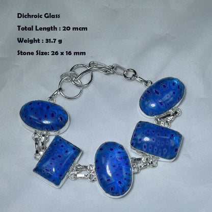 Genuine Labradorite Amethyst Dichroic Glass Sodalite Lapis Agate  Bracelet Silvers Overlay over Copper,