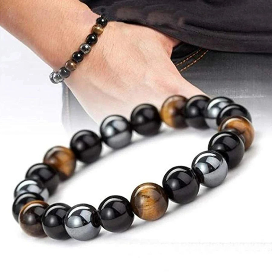 1 pulsera de cuentas de hematita y ojo de tigre de obsidiana negra natural para hombres, protección magnética para la salud para mujeres, joyería del alma