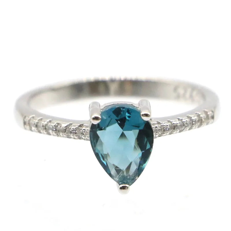 Buy 2 Get 1 Free 8x6mm Jazaz Luxury 2.0g London Blue Topaz CZ Gift For Ladies 925 Solid Sterling Silver Rings