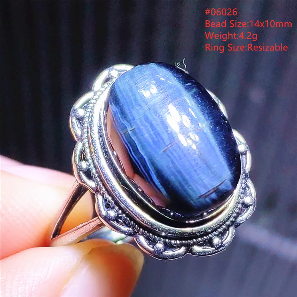 Natural Blue Pietersite Adjustable Ring Women Petersite Chatoyant Beads Namibia Fashion Jewelry Cat Eye Ring AAAAA