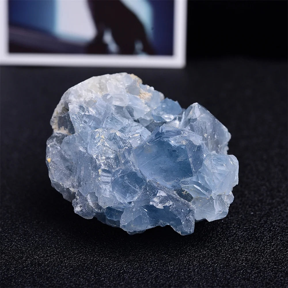 Hermoso y natural cristal de celestita de Madagascar en bruto, racimo druzy, geoda azul cielo, muestra mineral en bruto