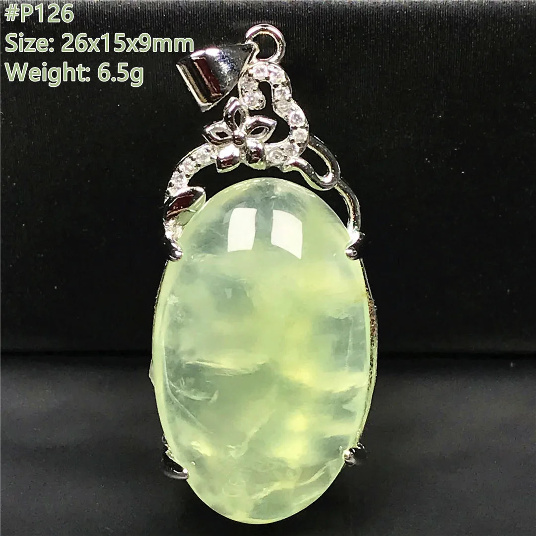 Colgante de prehnita verde natural superior para mujeres, hombres, riqueza, suerte, curación, regalo de Reiki, cuentas de cristal, piedras preciosas, joyería de plata AAAAA