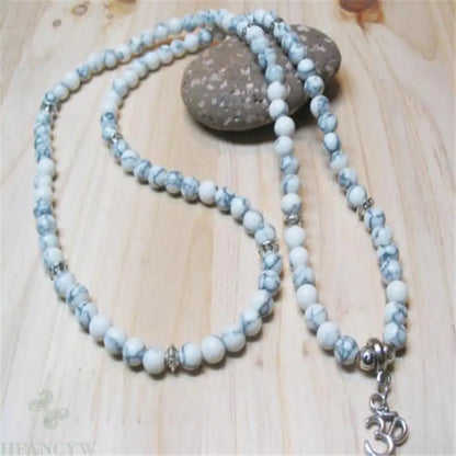 Pulseira de pedra preciosa Howlite de 6 mm Mala 108 contas Pingente 3D Pulseira quente Yoga Unissex Energia Bless Natural Monk Punho Meditação