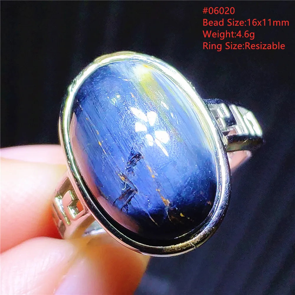 Natural Blue Pietersite Adjustable Ring Women Petersite Chatoyant Beads Namibia Fashion Jewelry Cat Eye Ring AAAAA