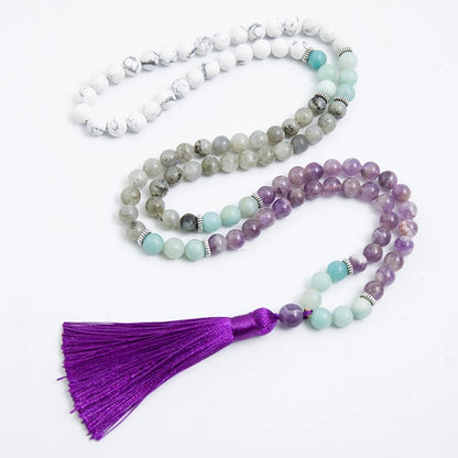 8mm Amethyst Howlite Pure Amazonite Labradorite Beaded Mala Necklace Meditation Yoga 108 Japamala Jewelry Bracelet Sets