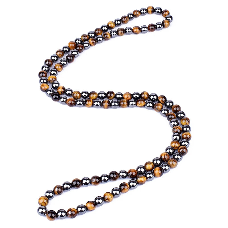 Natural Tiger Eye Stone Necklace Men New Fashion Hematite Beaded Necklaces Women for Magnetic Health Protection Handmade Jewelry