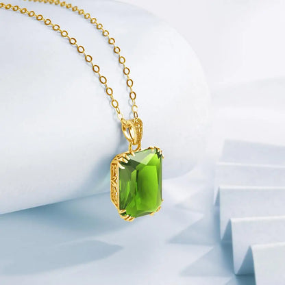 Collares colgantes de piedras preciosas de peridoto de oro de 14 quilates para mujer, joyería de plata 925, regalo bohemio cuadrado para invitados a la boda, joyería de San Valentín