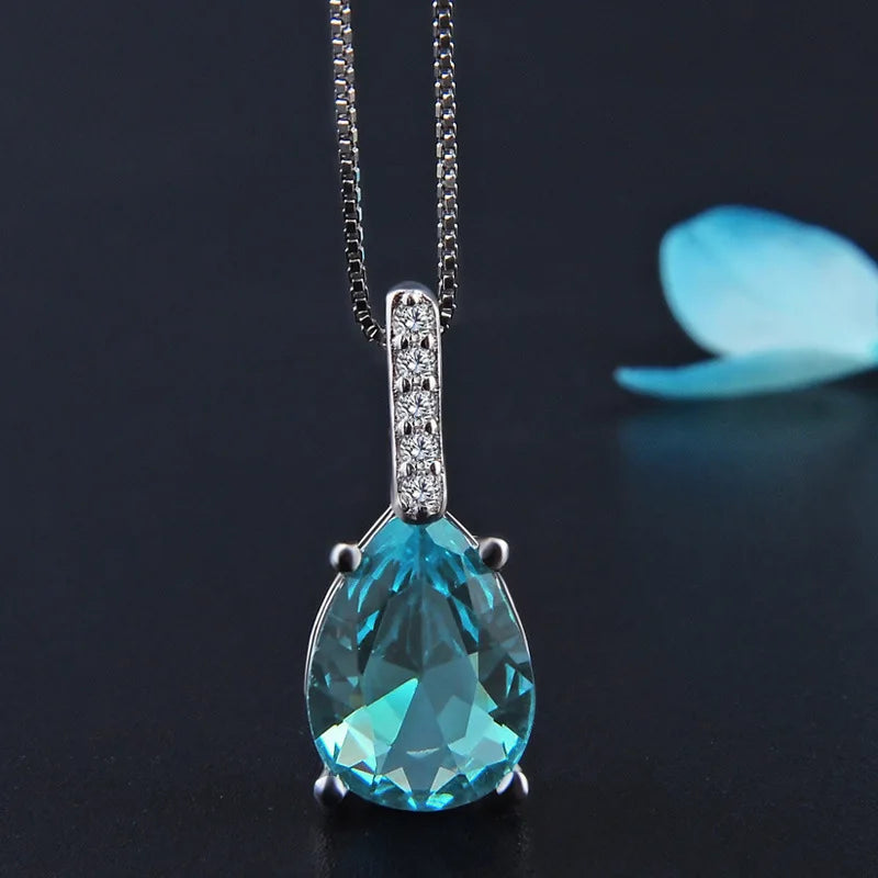 real Natural Blue Topaz Pendant 925 Sterling Silver Carat 45cm Necklace Colgantes Wedding Bizuteria pierscionki Pendant women