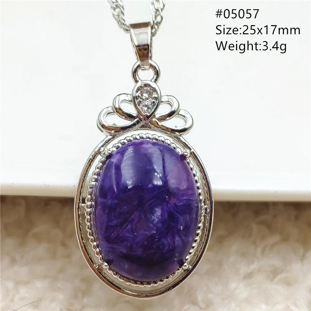 Natural Purple Charoite Pendant Necklace Jewelry Women 925 Sterling Silver Rare Gift Charoite Bead AAAAA