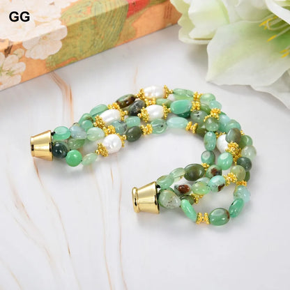 GuaiGuai Jewelry Natural 4 Fios Crisoprásio Verde Cultivado Arroz Branco Pérola Pulseira 8,5 polegadas