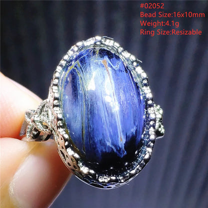 Natural Blue Pietersite Adjustable Ring Women Petersite Chatoyant Beads Namibia Fashion Jewelry Cat Eye Ring AAAAA