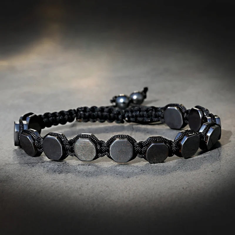 Pulsera de cuentas de piedra de hematita negra con 7 estilos de abalorios, joyería para hombres, pulsera tejida magnética para el cuidado de la salud para mujeres, regalo