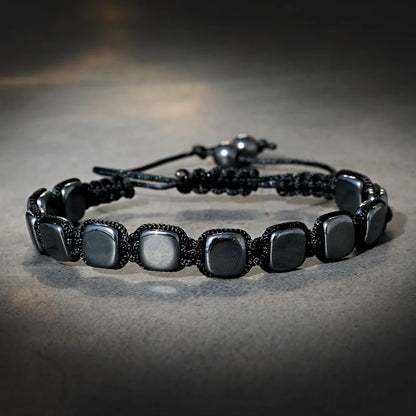 Pulsera de cuentas de piedra de hematita negra con 7 estilos de abalorios, joyería para hombres, pulsera tejida magnética para el cuidado de la salud para mujeres, regalo