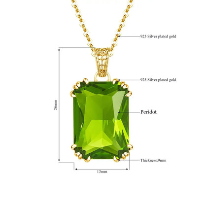 Collares colgantes de piedras preciosas de peridoto de oro de 14 quilates para mujer, joyería de plata 925, regalo bohemio cuadrado para invitados a la boda, joyería de San Valentín