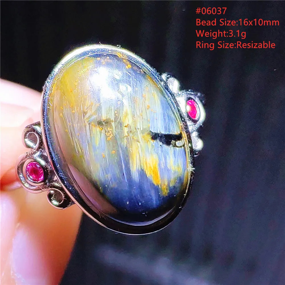 Natural Blue Pietersite Adjustable Ring Women Petersite Chatoyant Beads Namibia Fashion Jewelry Cat Eye Ring AAAAA