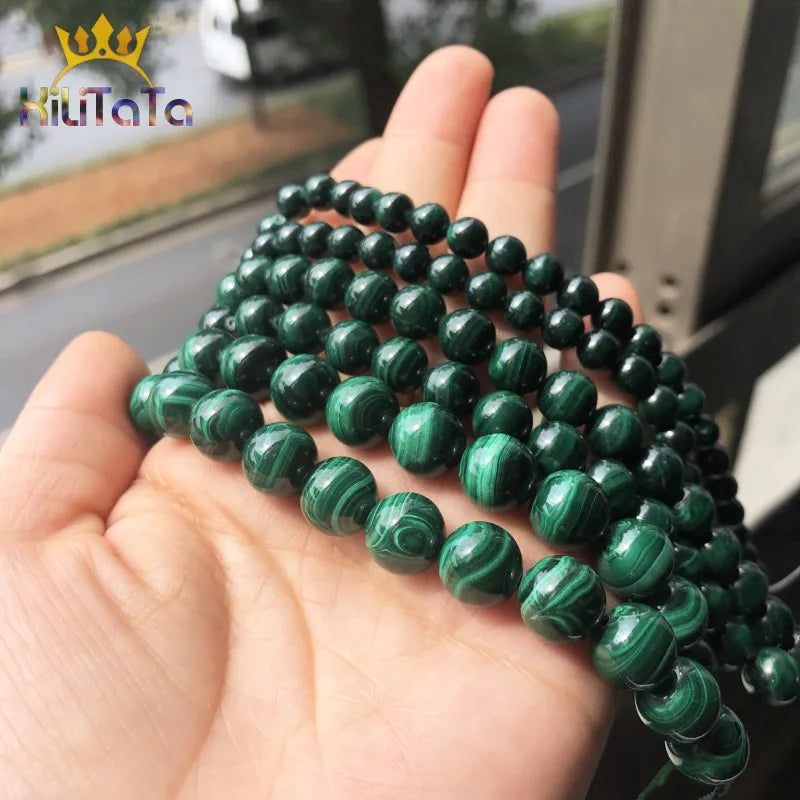 Natural Genuine Stone Beads Green Malachite Round Loose Beads For Jewelry Making DIY Bracelet Accessories 7.5'' 6/8/10/12mm