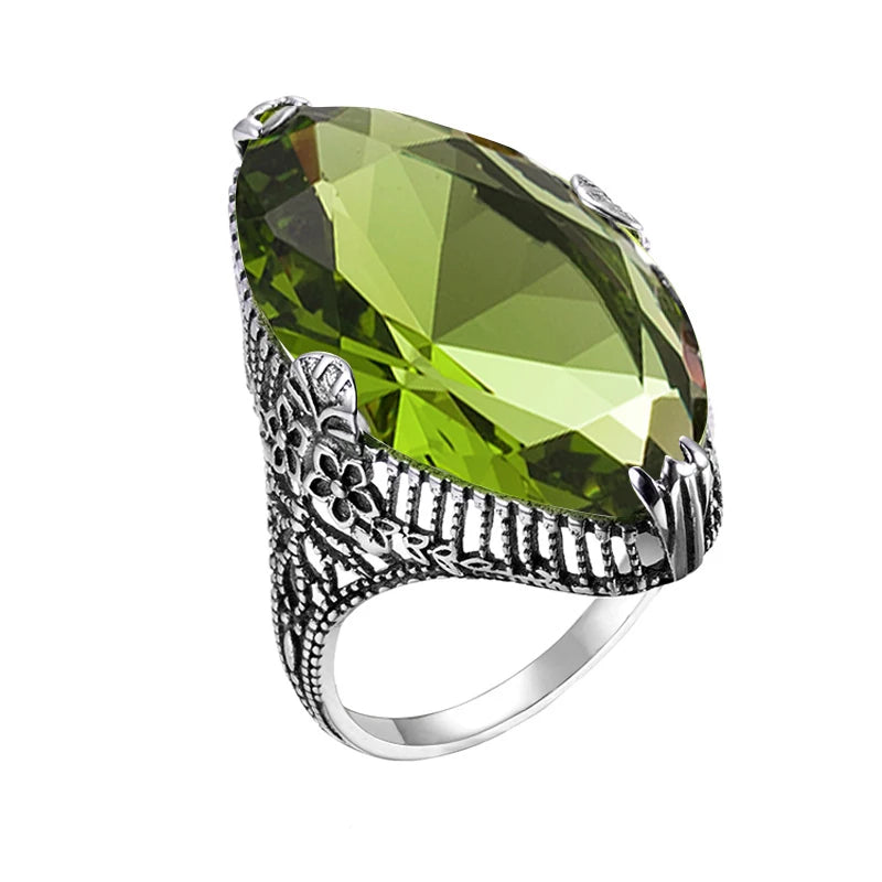 Trendy Peridot Ring Marquise Gemstones Real 925 Sterling Silver Rings para mulheres Birthstone August Engagement Silver 925 Jewelry