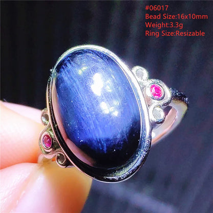 Natural Blue Pietersite Adjustable Ring Women Petersite Chatoyant Beads Namibia Fashion Jewelry Cat Eye Ring AAAAA