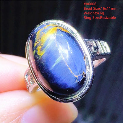 Natural Blue Pietersite Adjustable Ring Women Petersite Chatoyant Beads Namibia Fashion Jewelry Cat Eye Ring AAAAA