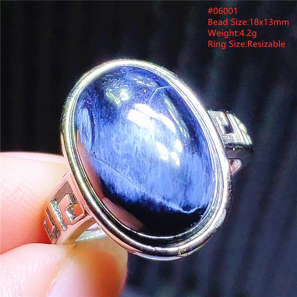 Natural Blue Pietersite Adjustable Ring Women Petersite Chatoyant Beads Namibia Fashion Jewelry Cat Eye Ring AAAAA