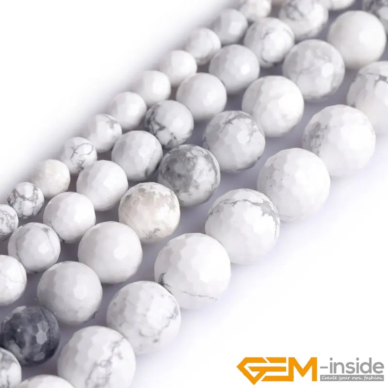 Natural Stone White Howlite Faceted Round Beads For Jewelry Making 15" DIY Bracelet Necklace Jewelry Making Beads 6mm 8mm 10mm