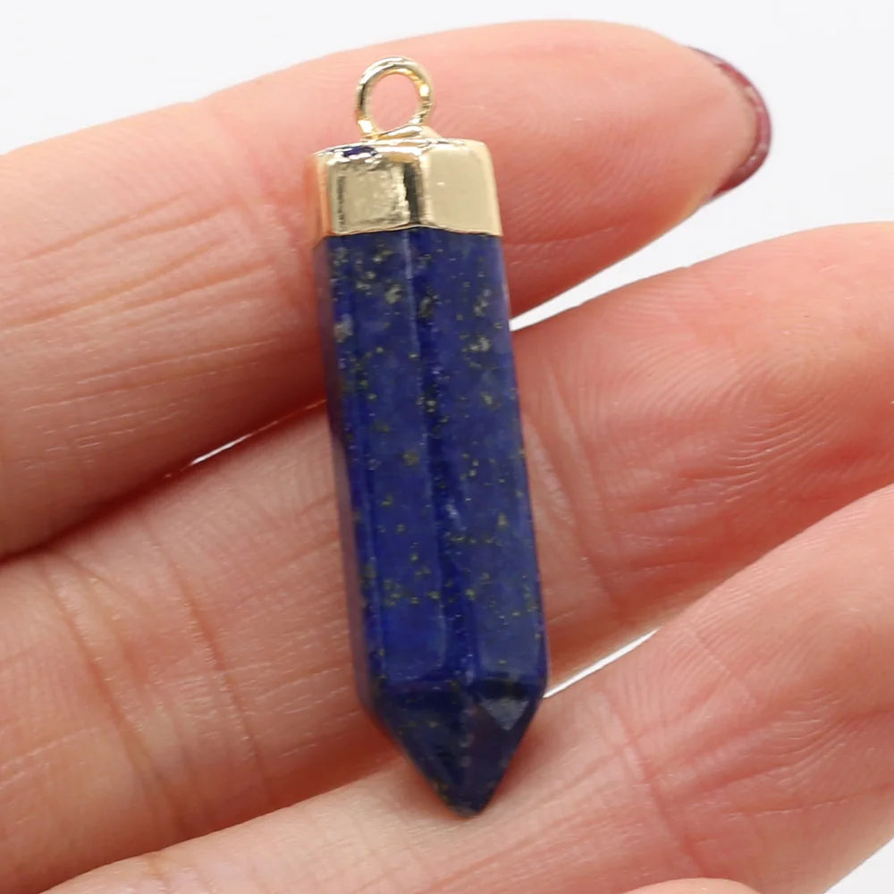 1pcs Natural Stone Agates Crystal Quartz Sodalite/ Citrines Lapis Lazuli Pendant DIY for Necklace or Jewelry Making Size 35x8mm