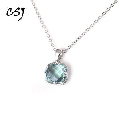 CSJ Green Amethyst Pendant 925 Sterling Silver Natural Topaz Citrine Ametrine Paraiba Smoky Quartz for Women Party Gift Box