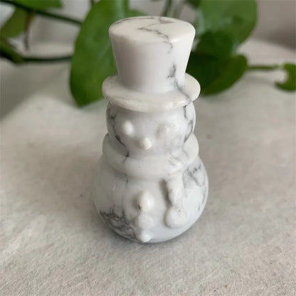 1PC Natural Howlite Cristal de Quartzo Esculpido Boneco de Neve Presente de Natal Estatueta Estátua da Sorte Artesanato Decoração para Casa