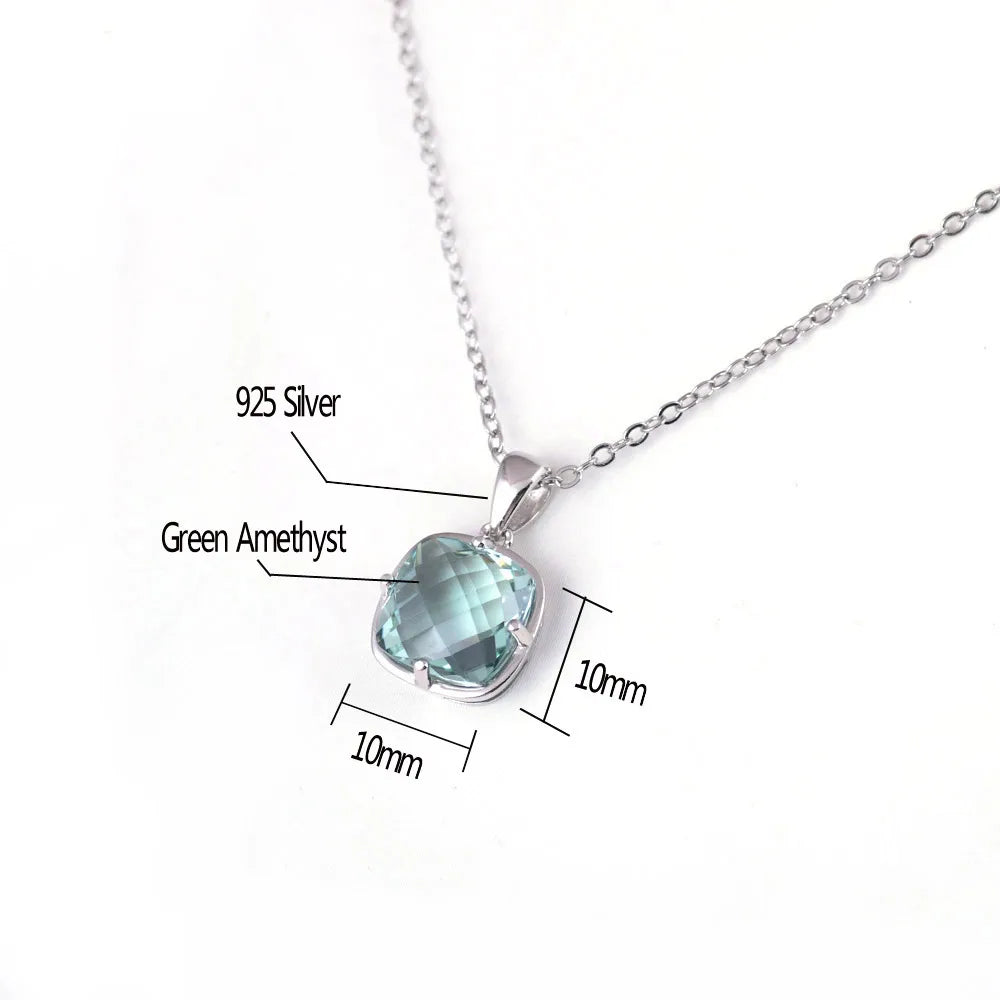 CSJ Green Amethyst Pendant 925 Sterling Silver Natural Topaz Citrine Ametrine Paraiba Smoky Quartz for Women Party Gift Box