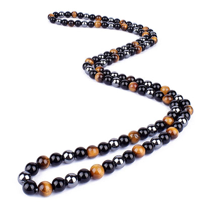 Natural Tiger Eye Stone Necklace Men New Fashion Hematite Beaded Necklaces Women for Magnetic Health Protection Handmade Jewelry