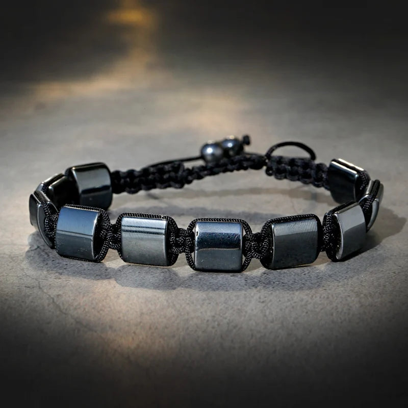 Pulsera de cuentas de piedra de hematita negra con 7 estilos de abalorios, joyería para hombres, pulsera tejida magnética para el cuidado de la salud para mujeres, regalo