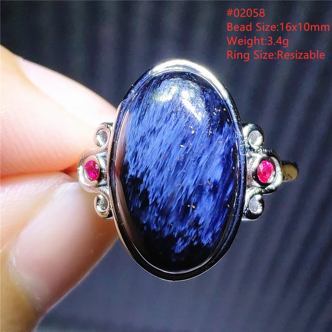 Natural Blue Pietersite Adjustable Ring Women Petersite Chatoyant Beads Namibia Fashion Jewelry Cat Eye Ring AAAAA