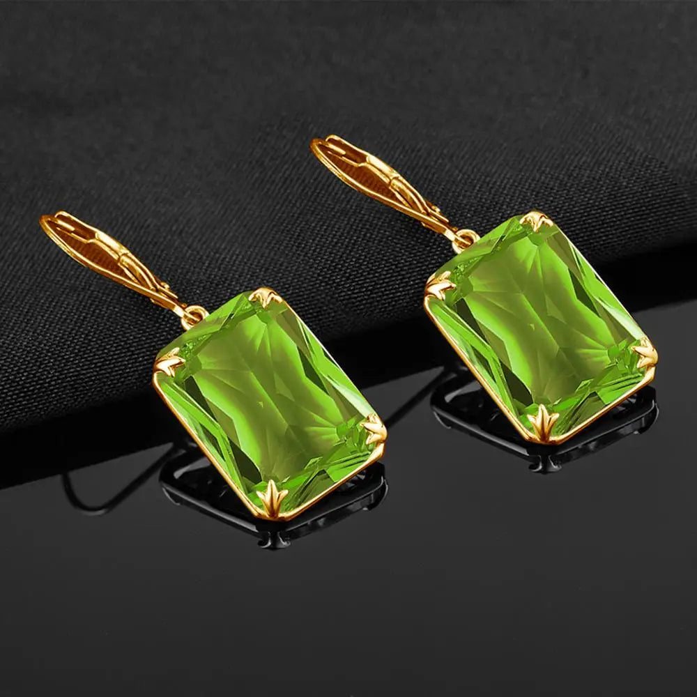 Women 925 Silver Earrings 14K Gold Peridot Green Gemstone Drop Long Hanging Earrings Fine Jewelry Mother's Day