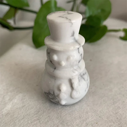 1PC Natural Howlite Cristal de Quartzo Esculpido Boneco de Neve Presente de Natal Estatueta Estátua da Sorte Artesanato Decoração para Casa