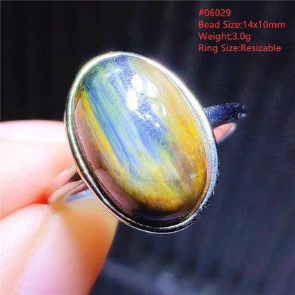 Natural Blue Pietersite Adjustable Ring Women Petersite Chatoyant Beads Namibia Fashion Jewelry Cat Eye Ring AAAAA