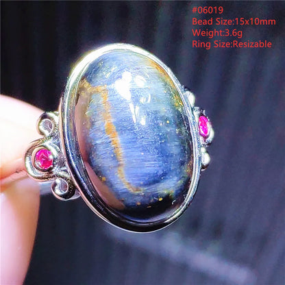 Natural Blue Pietersite Adjustable Ring Women Petersite Chatoyant Beads Namibia Fashion Jewelry Cat Eye Ring AAAAA