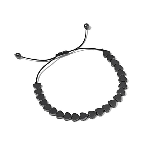 Heart Shaped Bracelet Lovers Men&Women Black Hematite Stone Beads Weave Health Trendy Black Fashion Bracelet Charm Gift