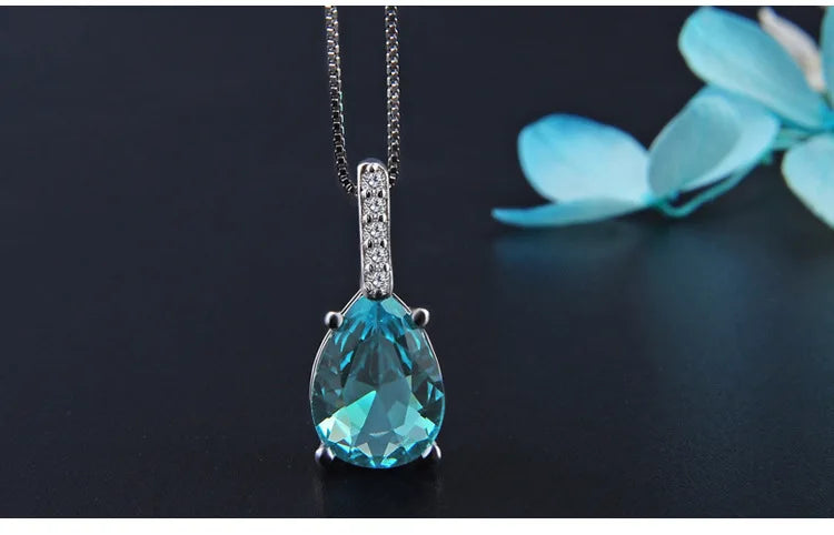 real Natural Blue Topaz Pendant 925 Sterling Silver Carat 45cm Necklace Colgantes Wedding Bizuteria pierscionki Pendant women