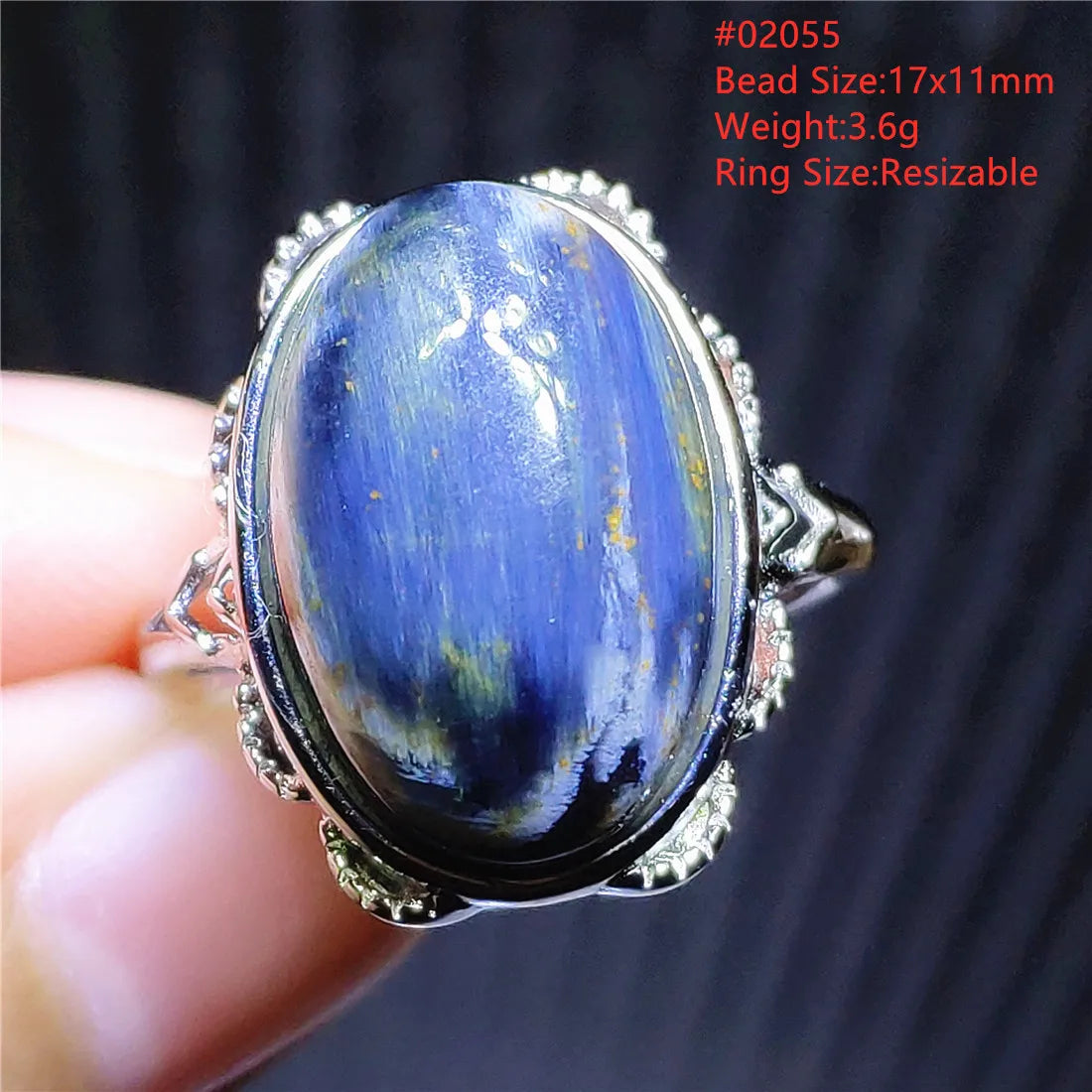 Natural Blue Pietersite Adjustable Ring Women Petersite Chatoyant Beads Namibia Fashion Jewelry Cat Eye Ring AAAAA