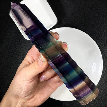 Obelisco de cristal de fluorita natural, piedra curativa colorida, columna hexagonal, 3,5-11 cm, varita de cristal, regalo para el hogar y la oficina, 1 pieza