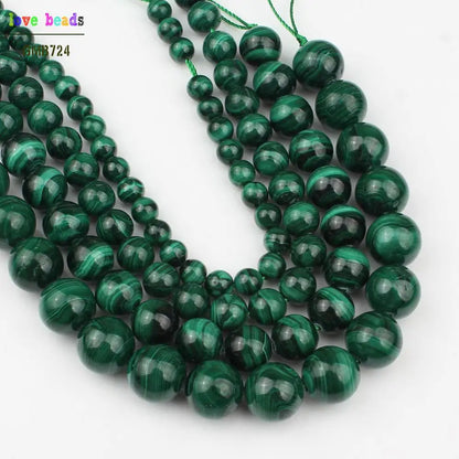 Cuentas de malaquita verde genuina natural de 6/8/10/12 mm, cuentas de bricolaje para hacer joyas, pulseras de 7,5 pulgadas para mujeres, fabricación de collares