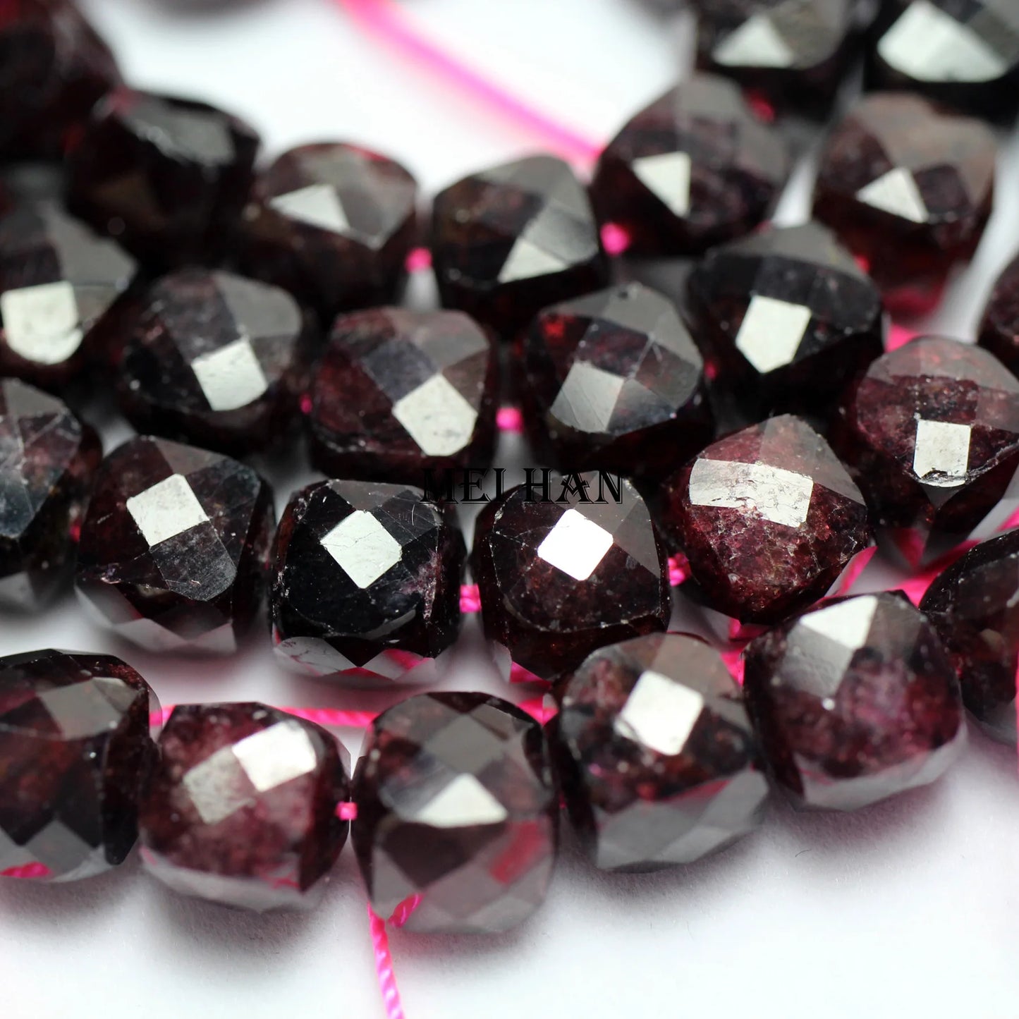 Meihan Natural Mozambique Red Garnet 8mm Faceted Cube loose beads For DIY jewelry making design