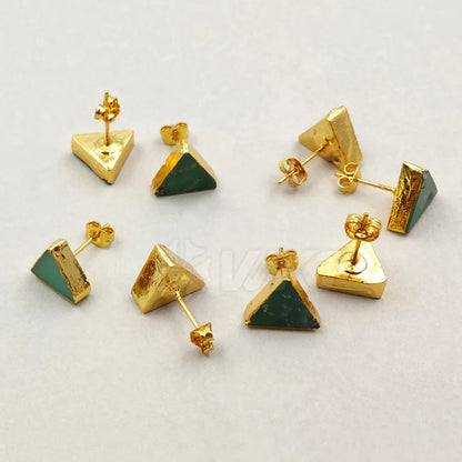 WT-E373 Atacado Triangle Gems studs com tachas delta bowlder douradas Yu stone studs Austrália Chrysoprase studs com revestimento de ouro