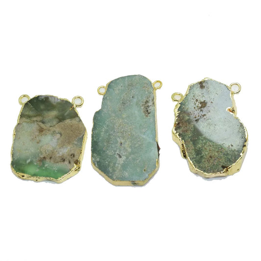 Raw Chrysoprase Natural Slice charm pendant for necklace 2 loop chakra slab Random Australian stone connector for women 2019