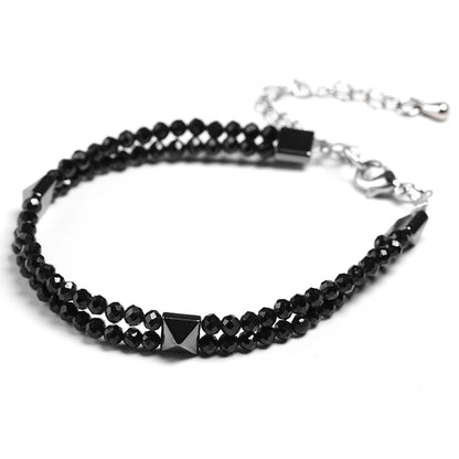 Natural Faceted 3MM Black spinel Stone Beads Bracelet Hematite Chain Jewelry Men Women Health Gift Handmade Design