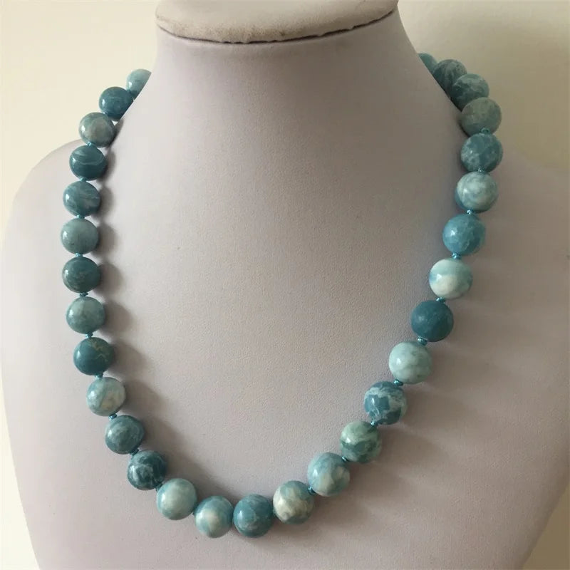 Collar marino con cuentas de piedra preciosa de larimar auténtica, piedra preciosa del océano y mar, con energía de poder curativo de larga duración, regalo