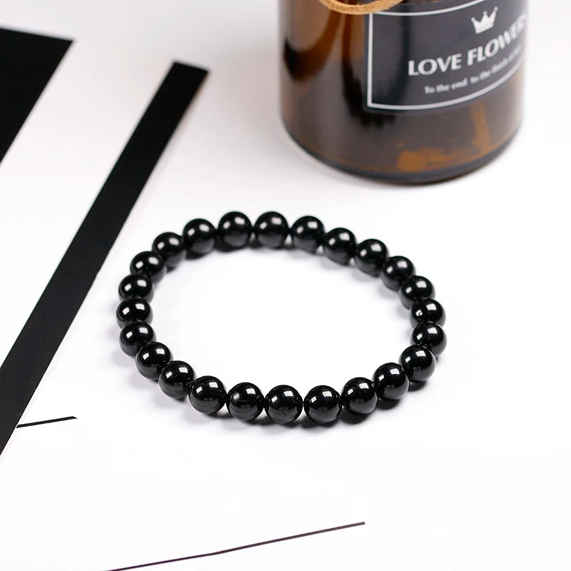 Natural Black Tourmaline Bracelet 6 8 10 mm Stone Beads Bracelet Gem Stone Energy Bracelet Men Yoga Energy Handmade Women Gift